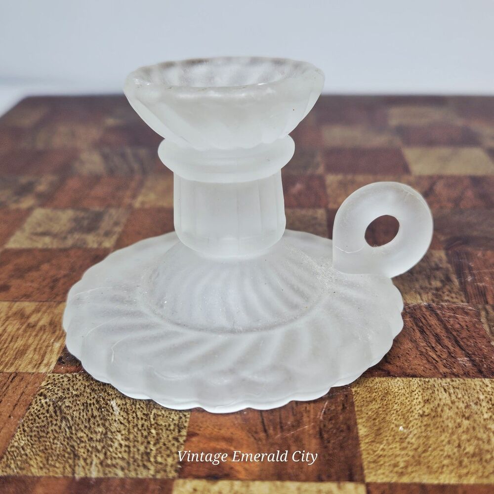 Vtg Miniature Frosted Glass Swirl Candle Stick Holder Chamberstick Lenox Taiwan